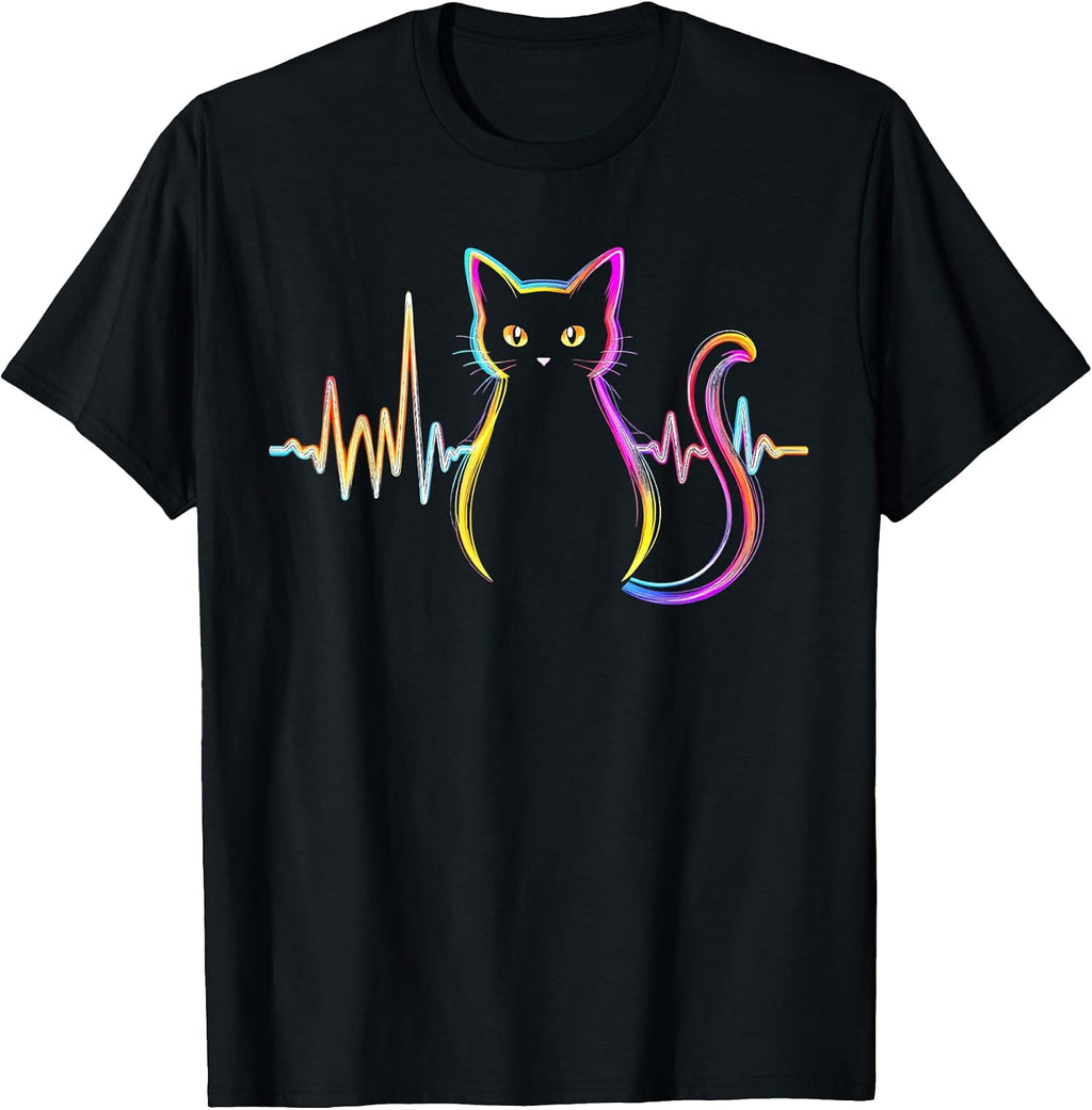 Heartbeat Cat Lover Cats Owner Silhouette Art ECG Kitten T-Shirt
