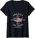 Women's USA America 1776-2026 Happy 4th of July 250 Years Freedom V-Neck T-Shirt