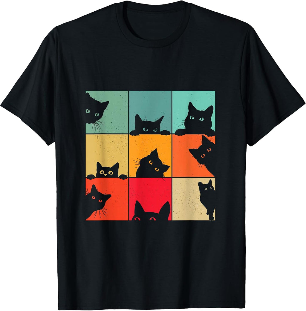 Funny Retro Vintage Curious Black Cat for Cats Lover T-Shirt