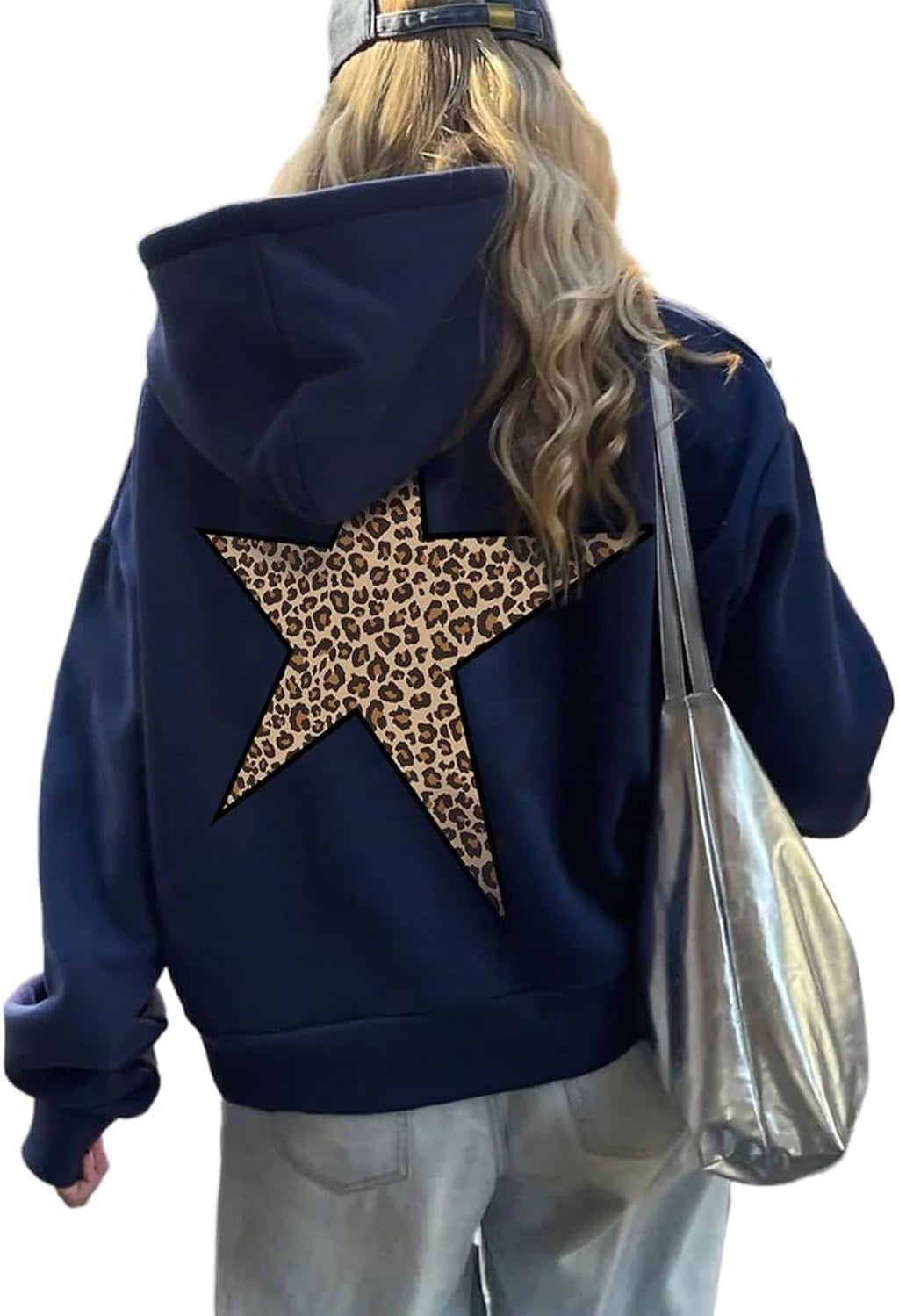 Star Graphic Hoodies Oversized Y2k Leopard Print Hooded Sweatshirt Cheetah Hoodie Streetwear Unisex Pullover Tops