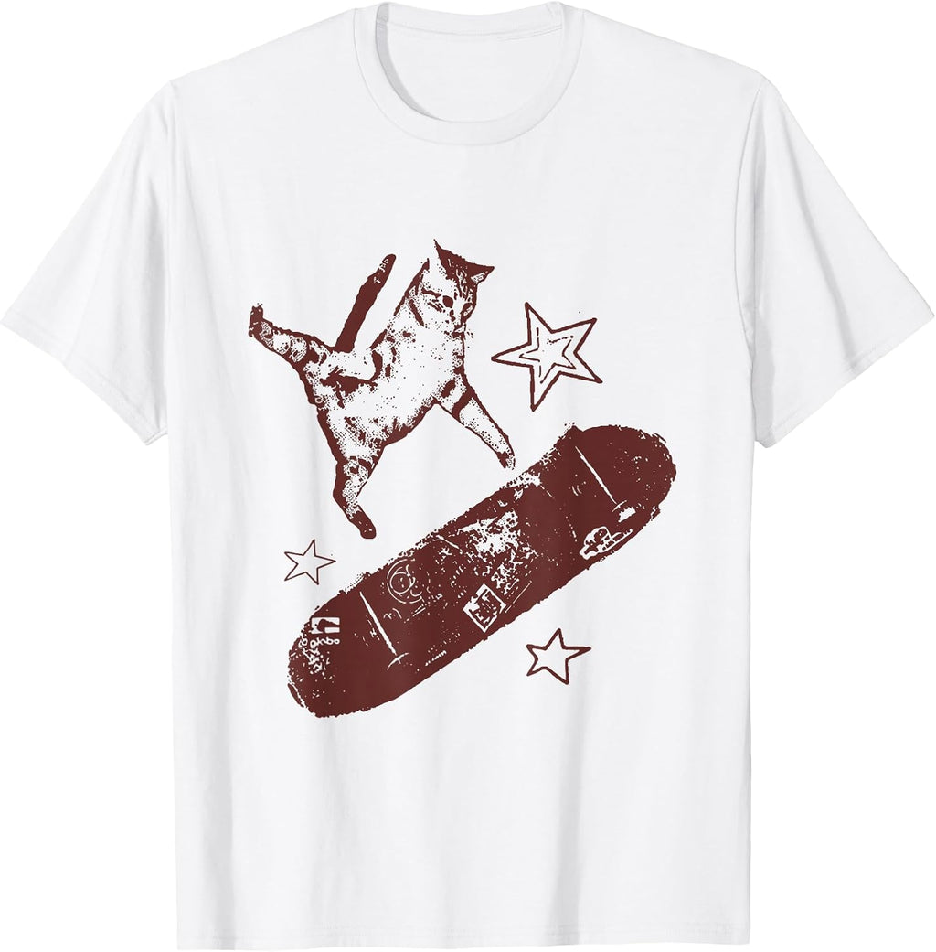 Funny Skateboard Cat Y2k Grunge Vintage Cat Meme Aesthetic T-Shirt