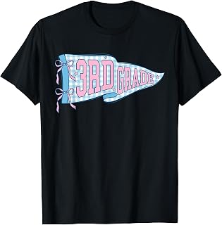 Blue Gingham 3rd Grade Colorful School Pennant Teacher T-Shirt