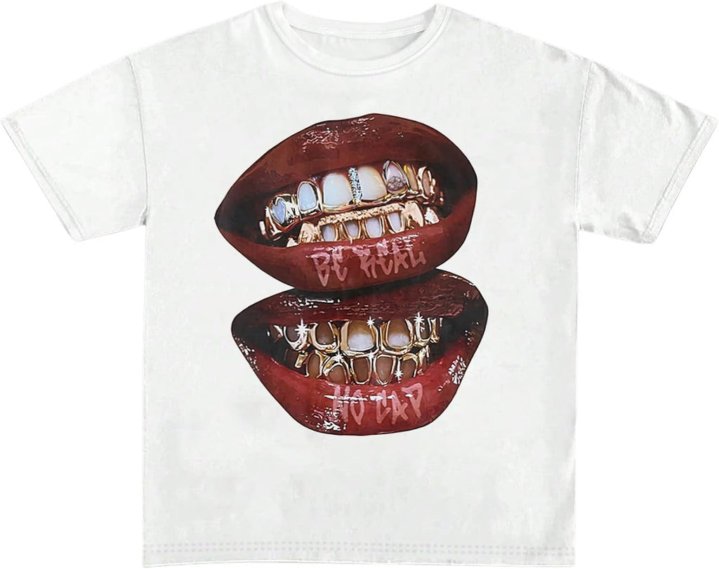 Graphic Tees for Women Lips Print 2000s Clothing Short Sleeve Graphic T Shirts Y2k Going Out Tops