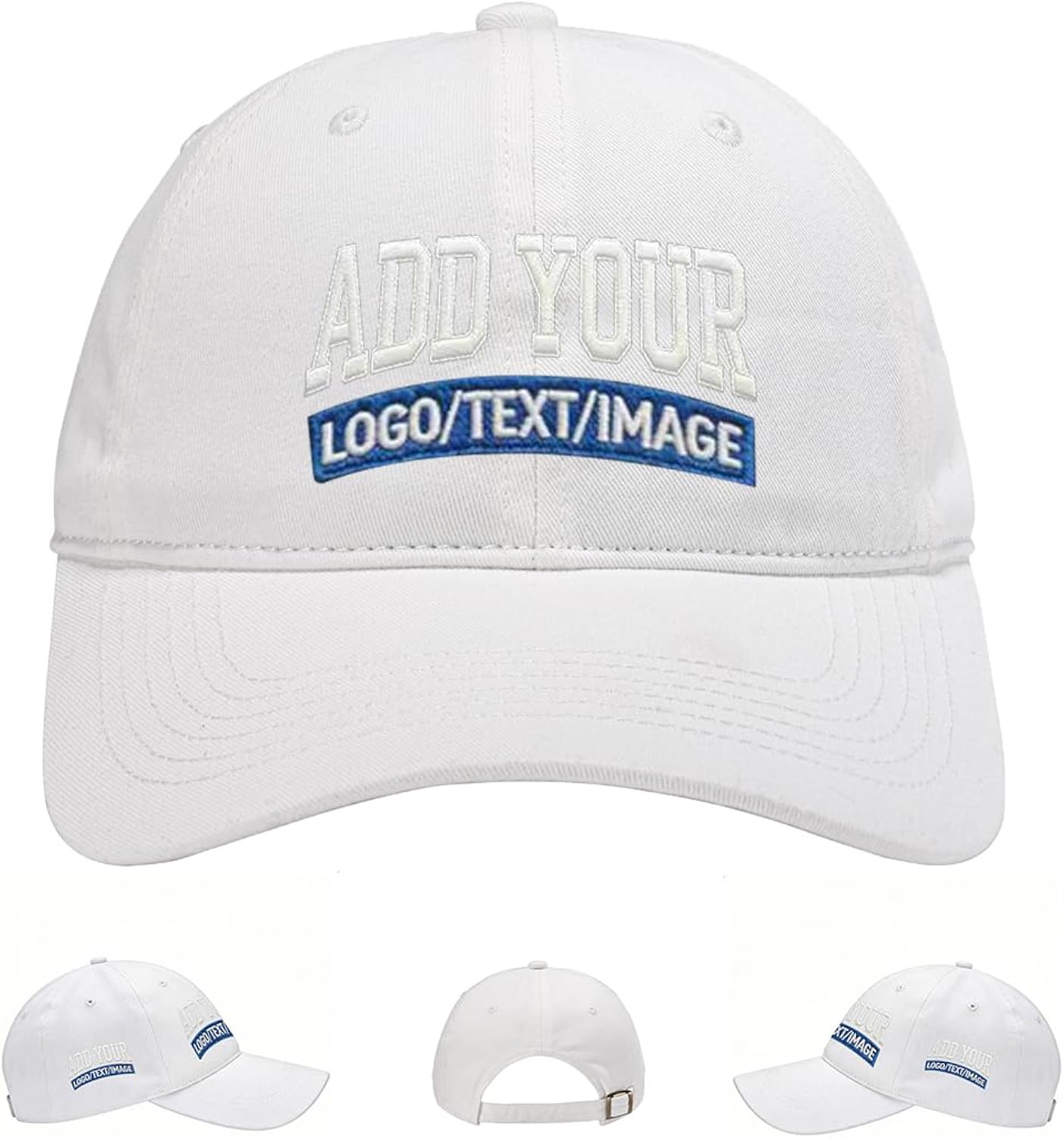 Custom Embroidered & Printed Hats for Men Women - Personalized Baseball Cap with Your Logo/Text, Vintage Dad Hat Style (White)