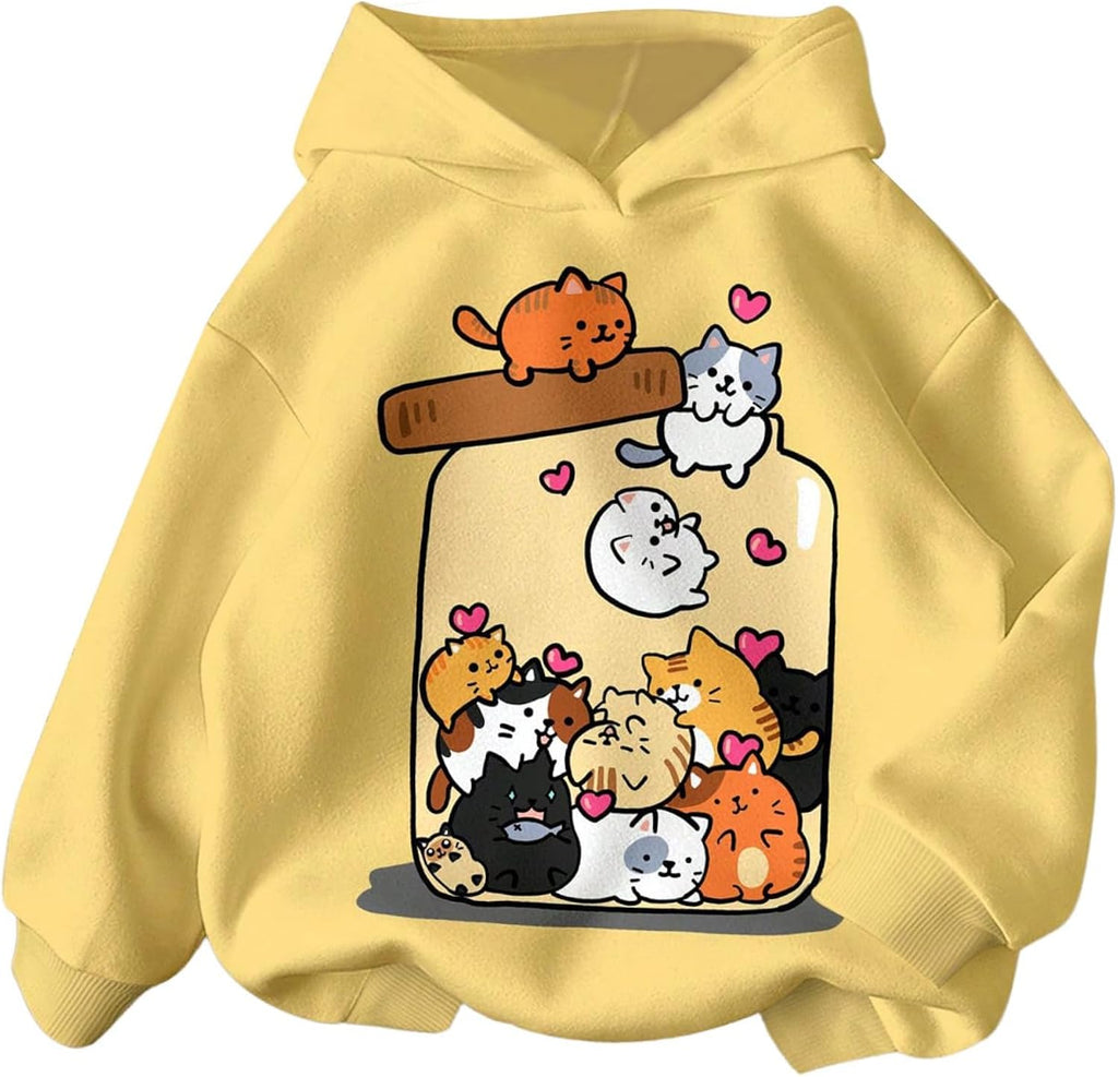 Girl's Graphic Long Sleeve Hooded Sweatshirt Cute Cartoon Print Pullover Hoodies Pullovers Casual Tops