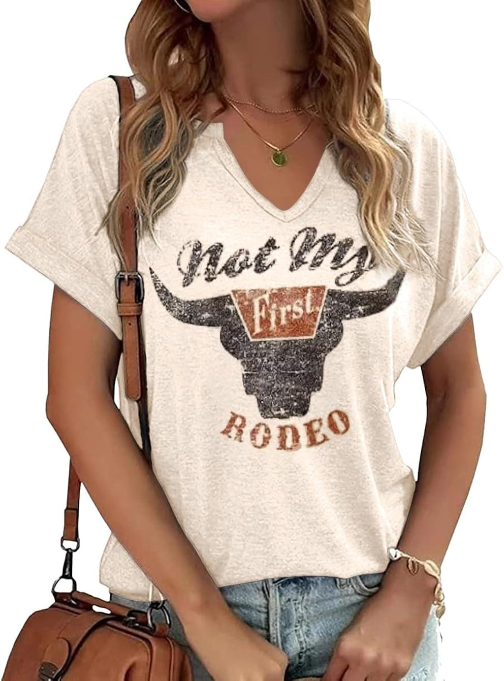 Summer Sexy V-Neck Vintage Western Rodeo Cowboy Steer Skull Shirt for Women Casual Boho Cowgirl Boots Graphic Tees