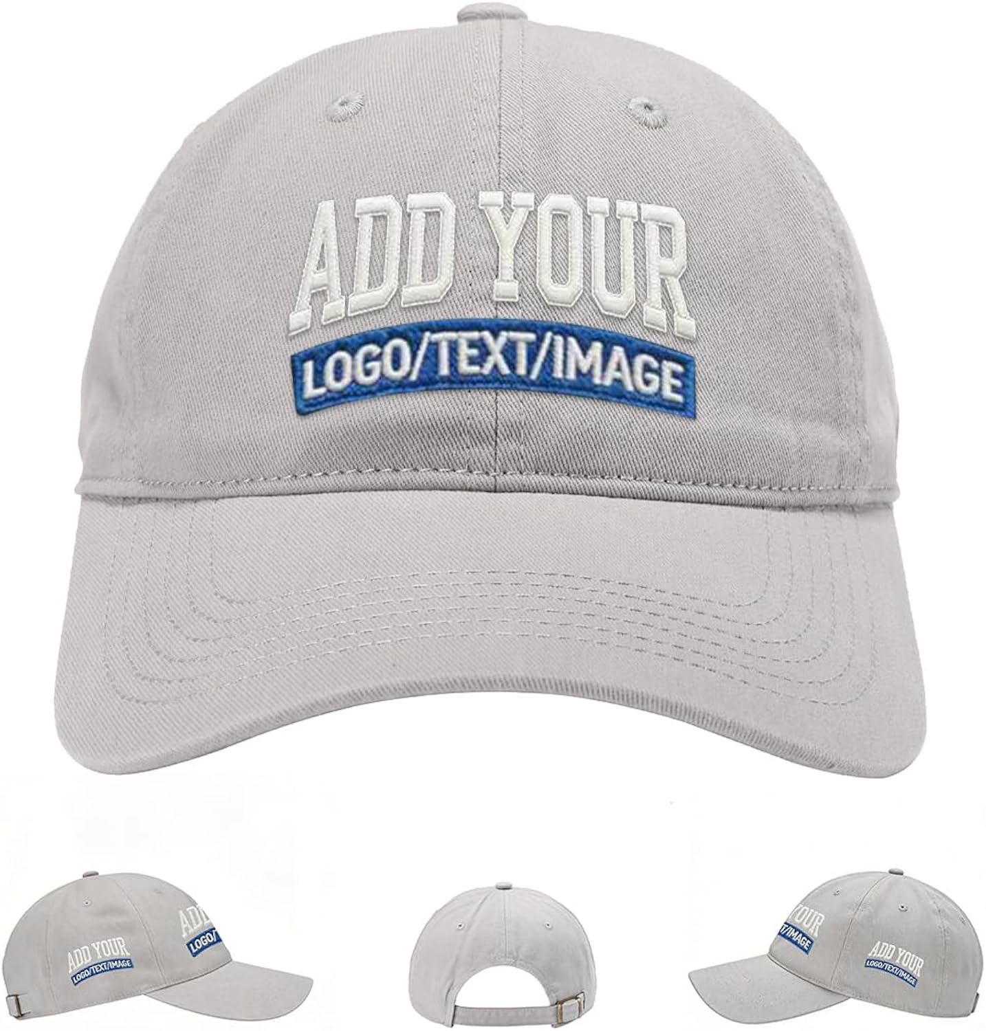 Custom Embroidered & Printed Hats for Men Women - Personalized Baseball Cap with Your Logo/Text, Vintage Dad Hat Style (Greyish-White)