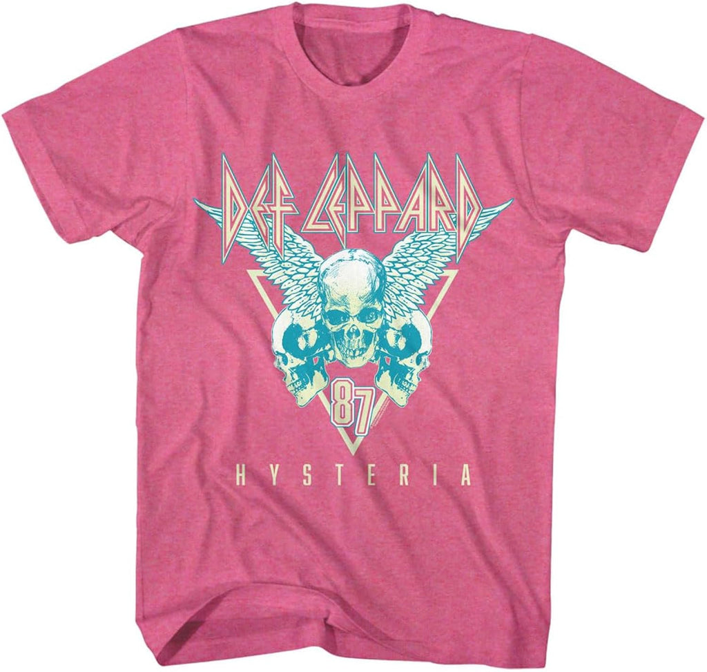 Def Leppard Hysteria '87 Three Skulls Adult Pink Heather Short Sleeve T Shirt 80s Rock Music Graphic Tees