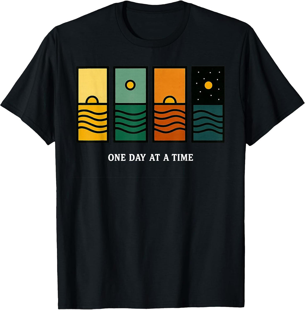 Retro One Day at A Time Motivational Quote Retro Sunset T-Shirt