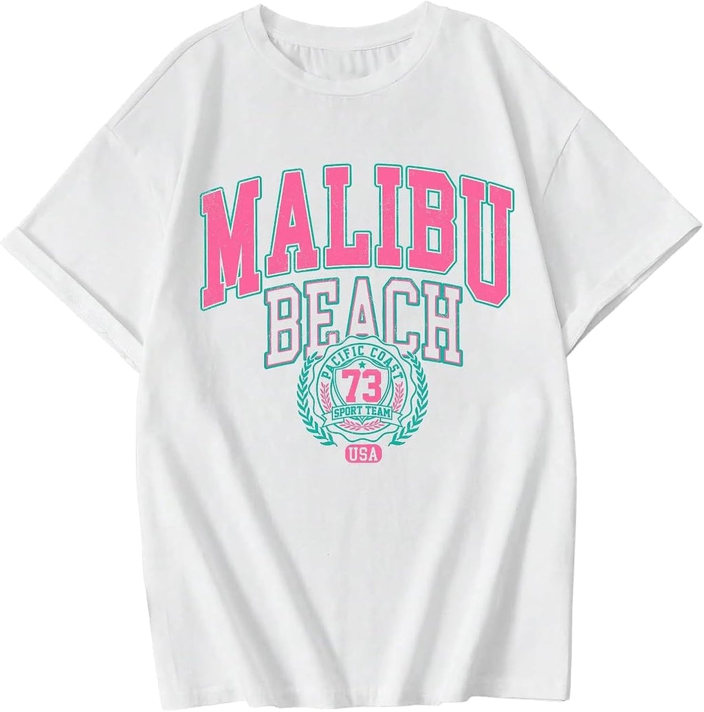 Cute Letter Graphic Tees for Girls Preppy Aesthetic Shirts Oversized Trendy T Shirts Loose Casual Summer Tops