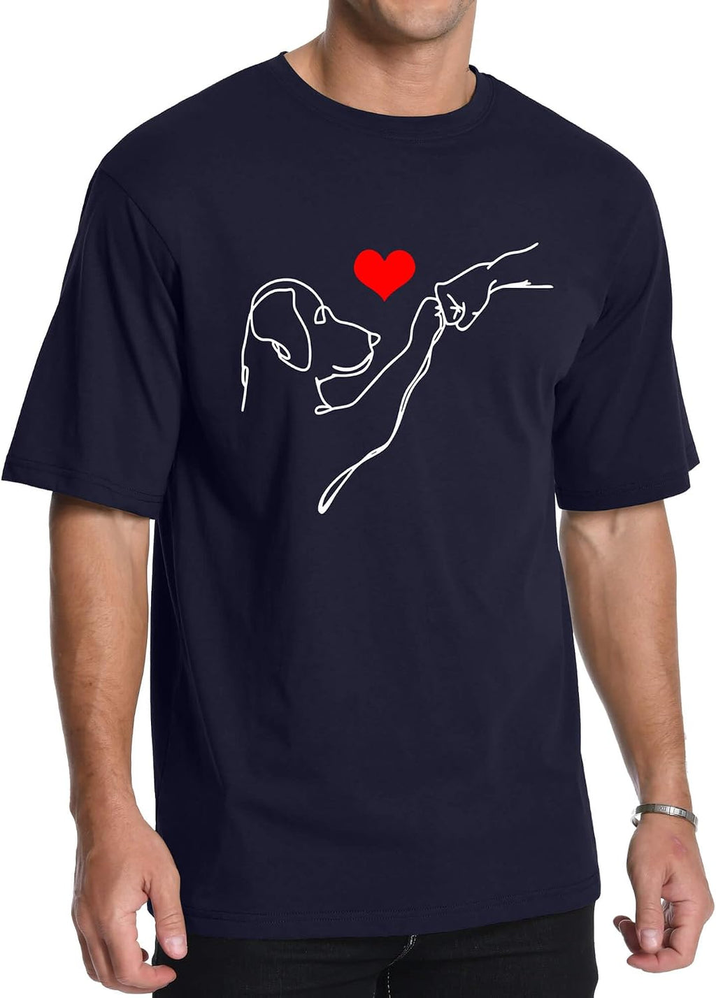 Men's Pet Lovers Graphic T-Shirt Dog Fist Bump Heart 100% Cotton Crewneck Casual Tees for Men