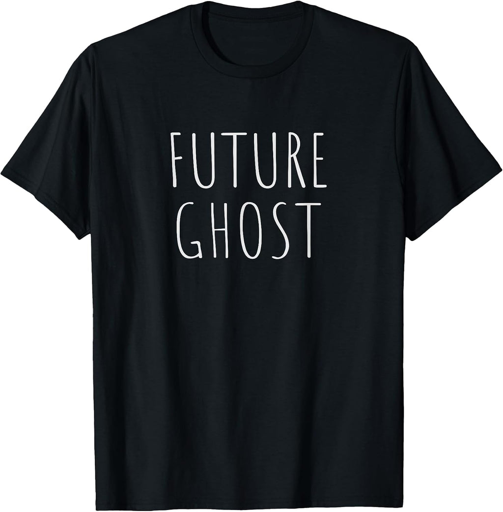 Future Ghost T-Shirt - Black, Unisex-Adults, Small, Short Sleeve, Crew Neck, Classic Fit, Halloween, Christmas