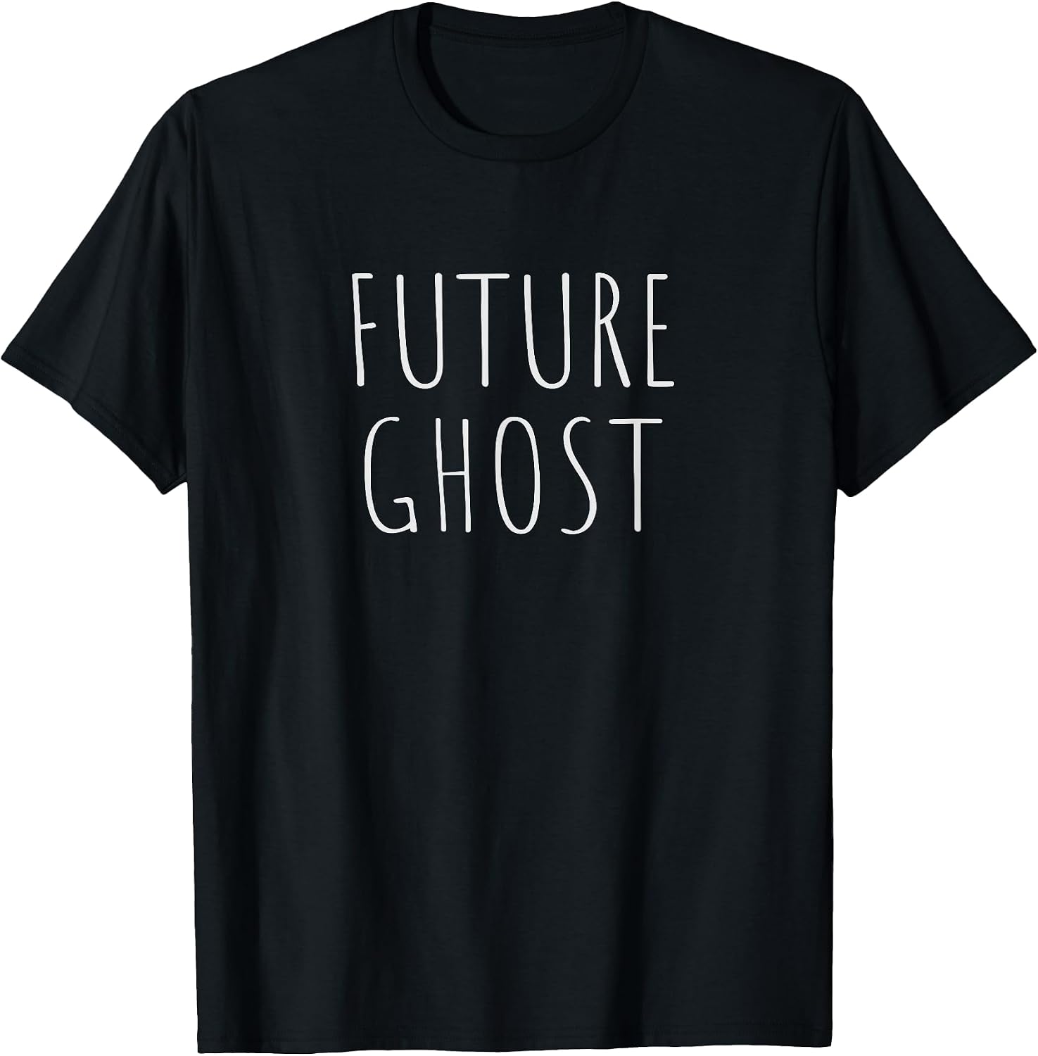 Future Ghost T-Shirt - Black, Unisex-Adults, Small, Short Sleeve, Crew Neck, Classic Fit, Halloween, Christmas