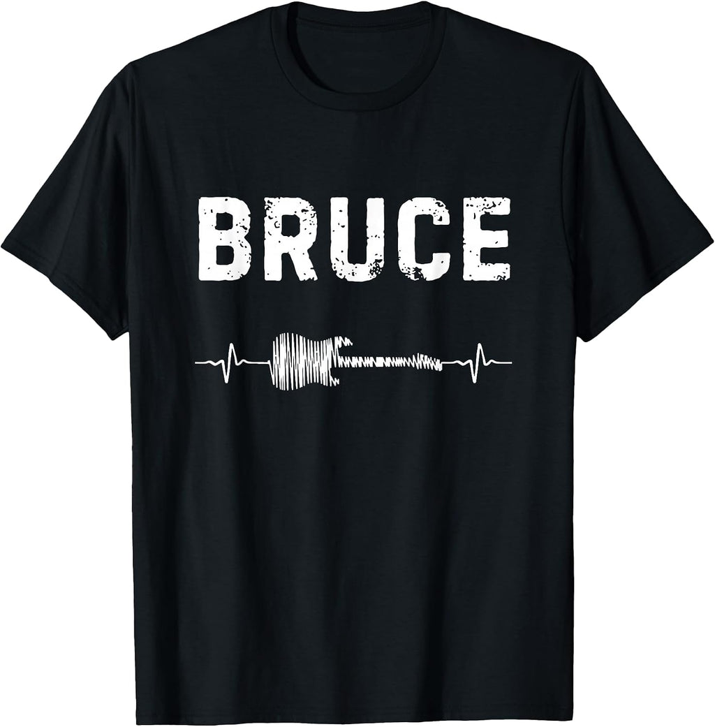 Bruce Guitar Heartbeat Music Guitarist Retro Vintage T-Shirt