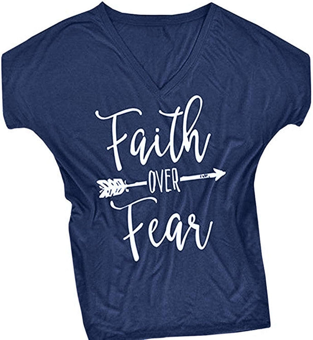 Women's V-Neck Summer Casual Letters Printed T-Shirt Short Sleeves Graphic Tops