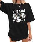 Funny Gym Shirts for Women Workout Weight Lifting Tshirts Weightlifting Graphic Oversized Gym is My Therapy Tee Tops