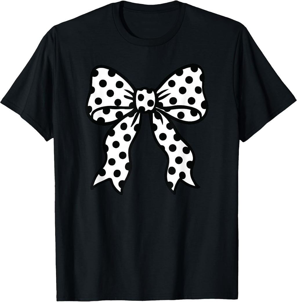 Coquette Polka Dot Bow Black and White Aesthetic T-Shirt