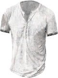 Mens Distressed Henley Shirts Retro Short Sleeve Tee Shirts Casual Button Down Washed T-Shirts for Men