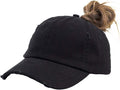 Ponytail Baseball Hat Distressed Retro Washed Womens Twill