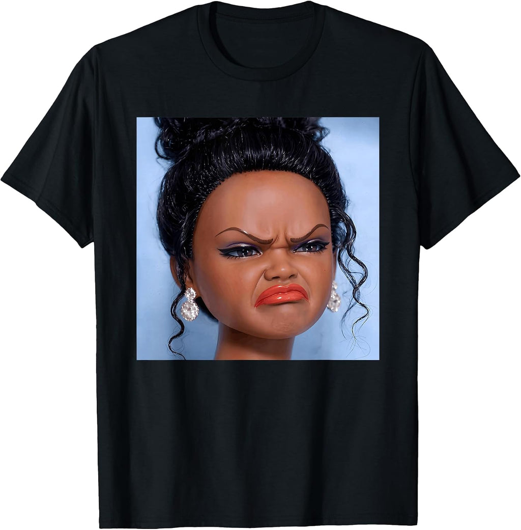 Funny Creepy Doll Face Meme Expression Hilarious Sarcastic T-Shirt
