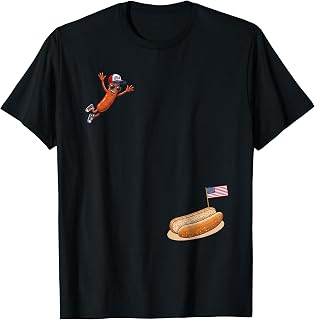 Funny Hot Dog Patriotic Hot Dog Jumping Into Bun 4th of July T-Shirt