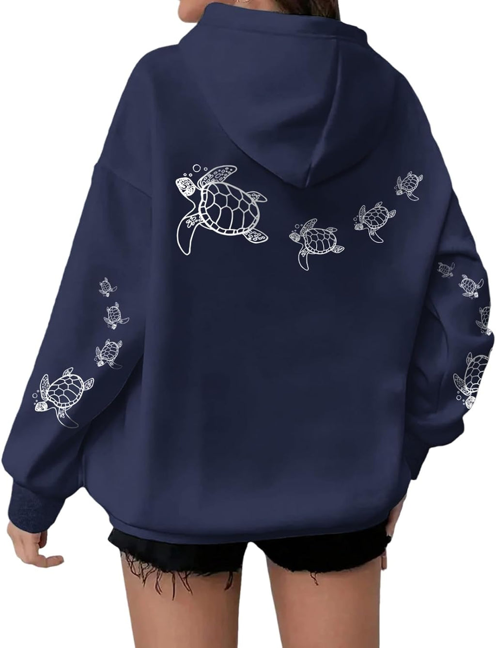 Cute Sea Turtle Hoodies for Women Oversized Ocean Hoodie Aesthetic Graphic Sweatshirts Casual Fleece Pullover Tops