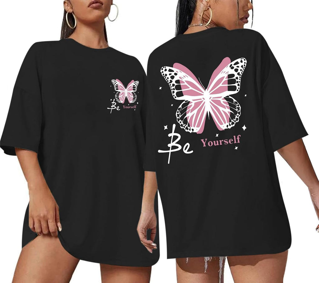 Butterfly Shirts for Women Motivational Positive Oversized Tshirts Inspirational Shirt Graphic Tees Aesthetic Tops