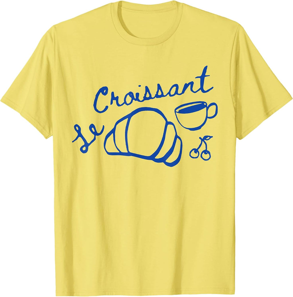 Coffee & Croissant French Croissant Retro Graphic Aesthetic T-Shirt