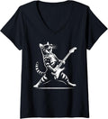 Womens Guitar Cat Novelty Rock Music Band Concert Funny Cat V-Neck T-Shirt