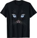 Black Cat Face Blue Eyes Sparkle Lashes Glamorous Cats Lover T-Shirt