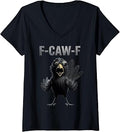 Women's F Caw F Raven Lover Fcawf Fawk Funny Black Crow V-Neck T-Shirt