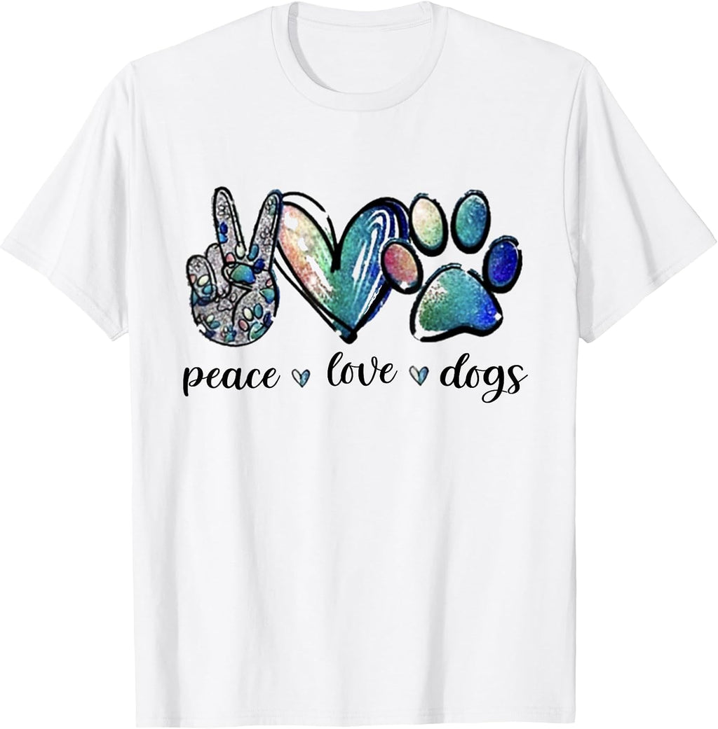 Dog Lover Peace Love Dogs Puppy Paw T-Shirt Small