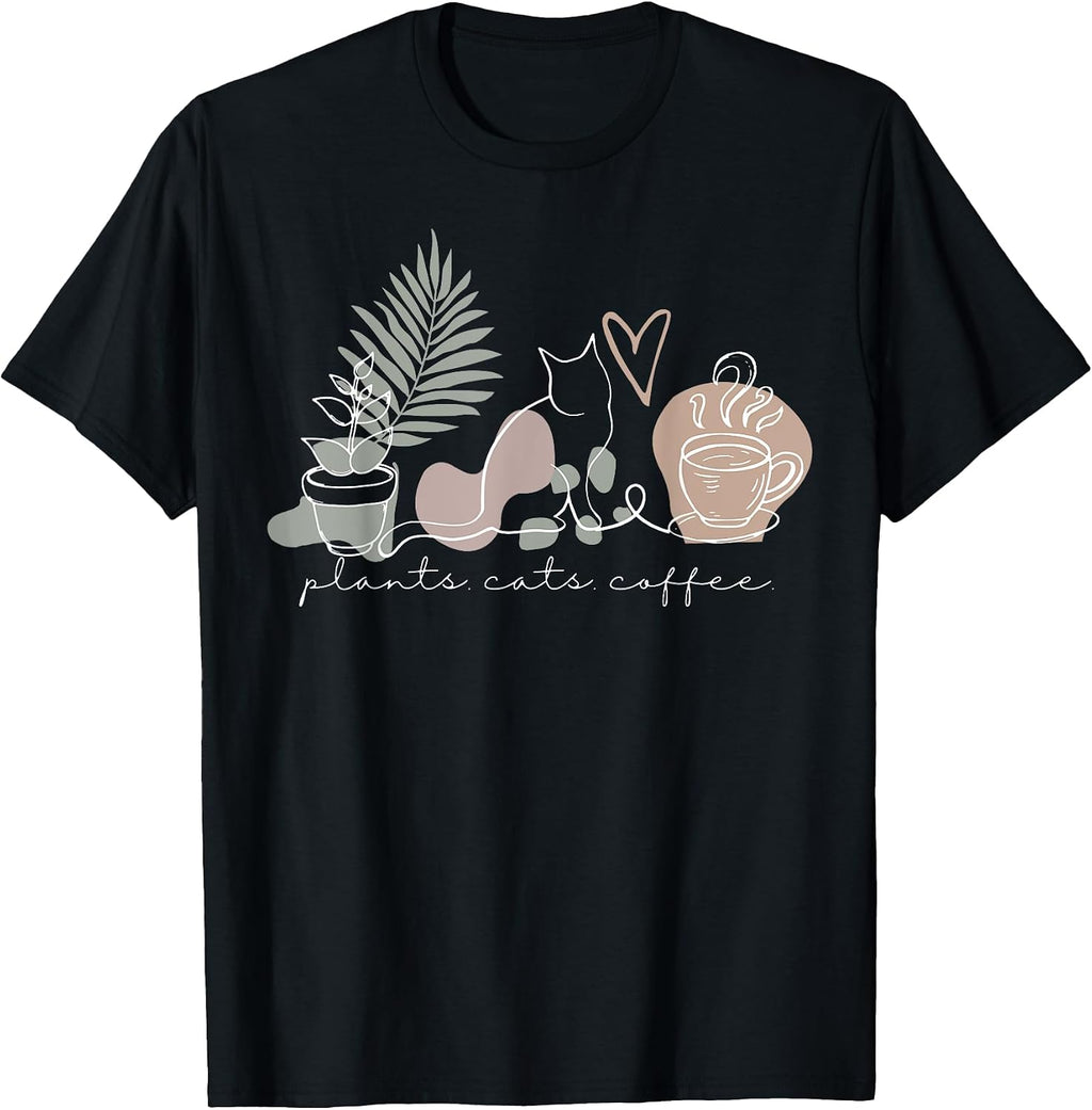 Plants Cats Coffee Cat Lover Gardening Succulent Plants T-Shirt for Men Women