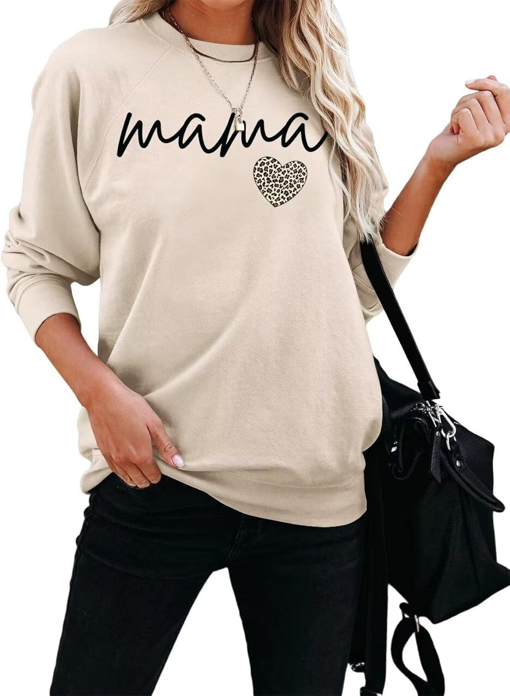 Womens Long Sleeve Mama Sweatshirts Fall Crew Neck Mom Shirts Cute Graphic Tees Pullover Hoodies