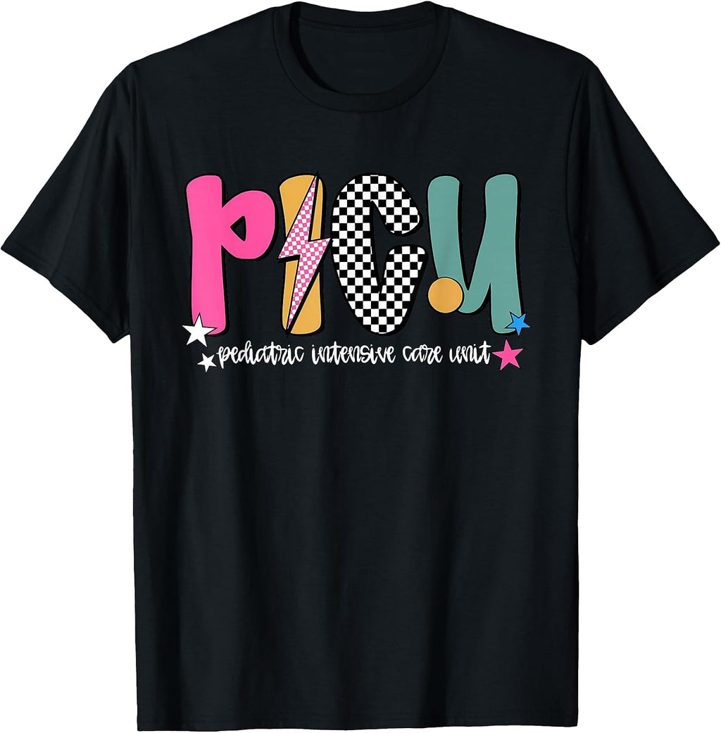 PICU Lightning Bolt Checkered Pediatric Intensive Care Unit T-Shirt