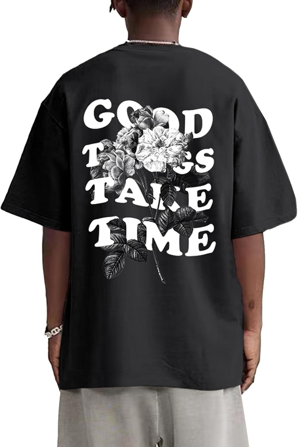 Vintage Graphic Tees for Men Oversized Floral Letter Print Retro Streetwear T Shirts Casual Loose Fit Cotton Tops