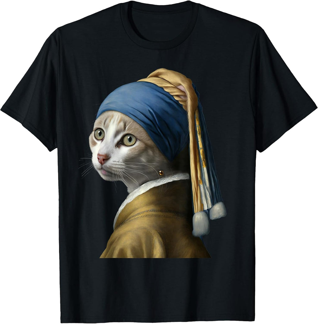 Girl with a Pearl Earring Funny Cat Lovers T-Shirt