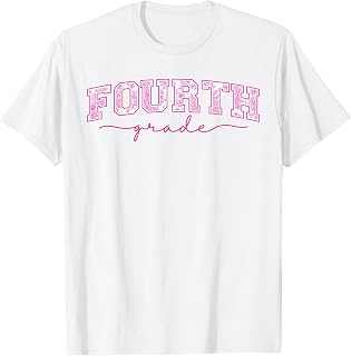 Back to School 4th Fourth Grade Toile Pink Floral Teacher T-Shirt