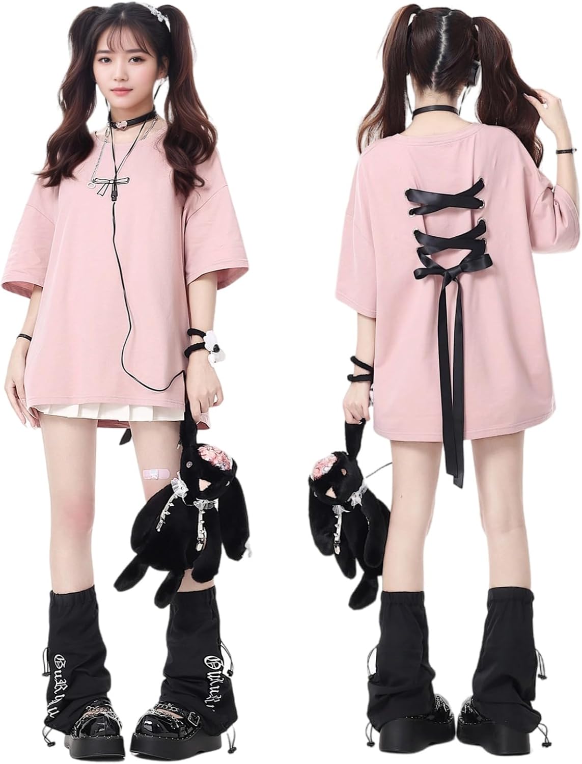 Y2K Kawaii Oversized Gyaru T-Shirt Girls Harajuku Aesthetic Tees Women Cute Pink Shirts Plus Size Cosplay Party