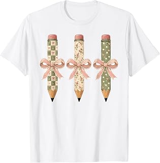 Preppy Pencil Bow PNG Teacher Squad Coquette Back to School T-Shirt
