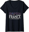 Women's Vive La France La Fete Nationale Happy Bastille Day Firework V-Neck T-Shirt