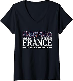 Women's Vive La France La Fete Nationale Happy Bastille Day Firework V-Neck T-Shirt