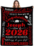 2026 Graduation Throw Blanket with Custom Name and School - Personalized Soft and Cozy Blanket Gift for Graduates