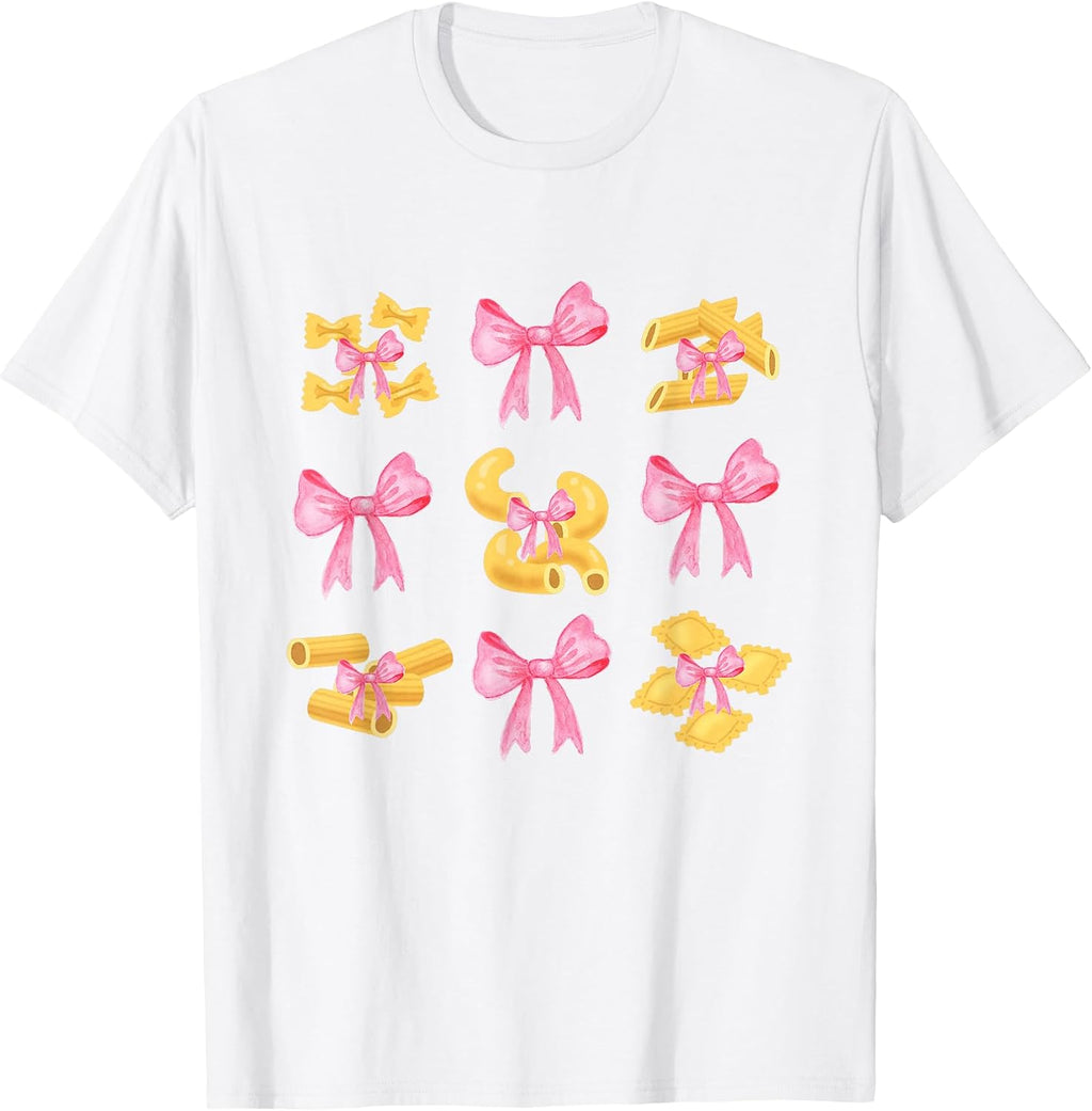 Pink Bows Cute Coquette pasta y2k Clean Girl Aesthetic foody T-Shirt