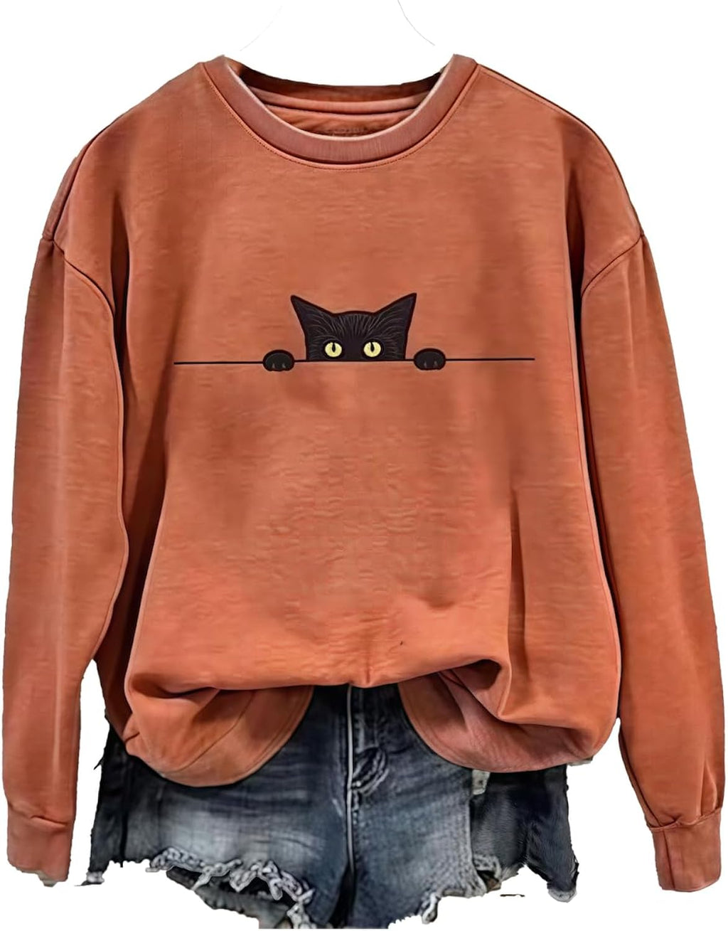 Hold on I See a Cat Shirt Funny Cute Black Cat Print Animal Lovers Sweatshirt