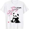 Japanese Panda Sakura Cherry Blossoms Sumi-e Aesthetic T-Shirt