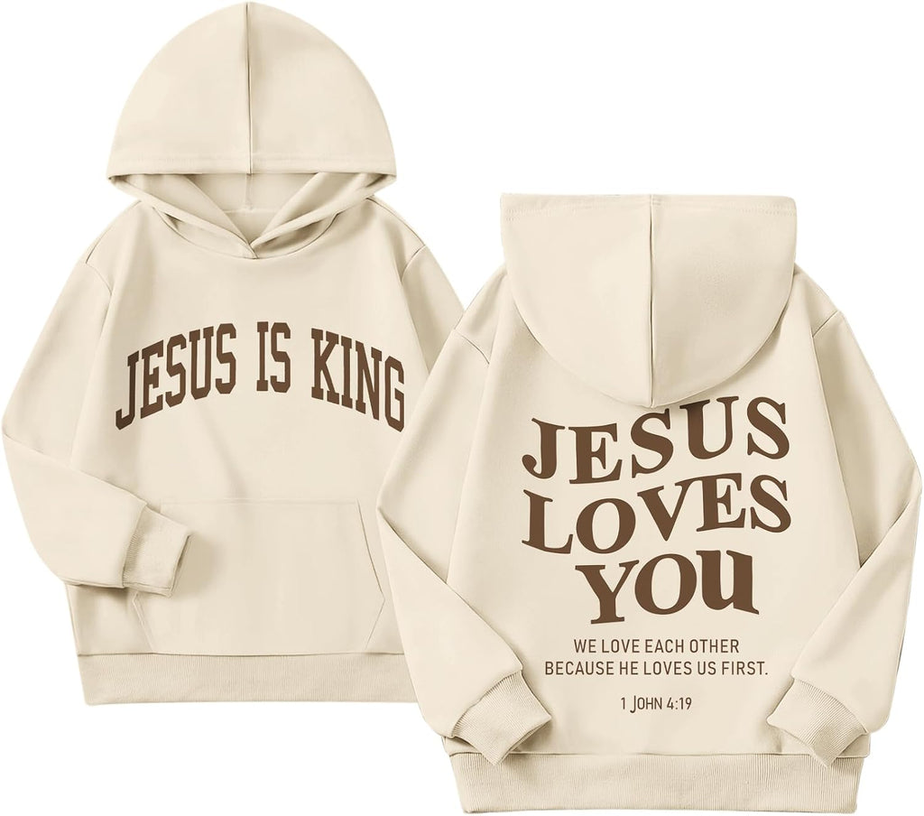 Jesus Loves You Jesus Is King Christian Hoodie for Girls God Bible Verse Religious Faith Sweatshirt Cute Graphic Top