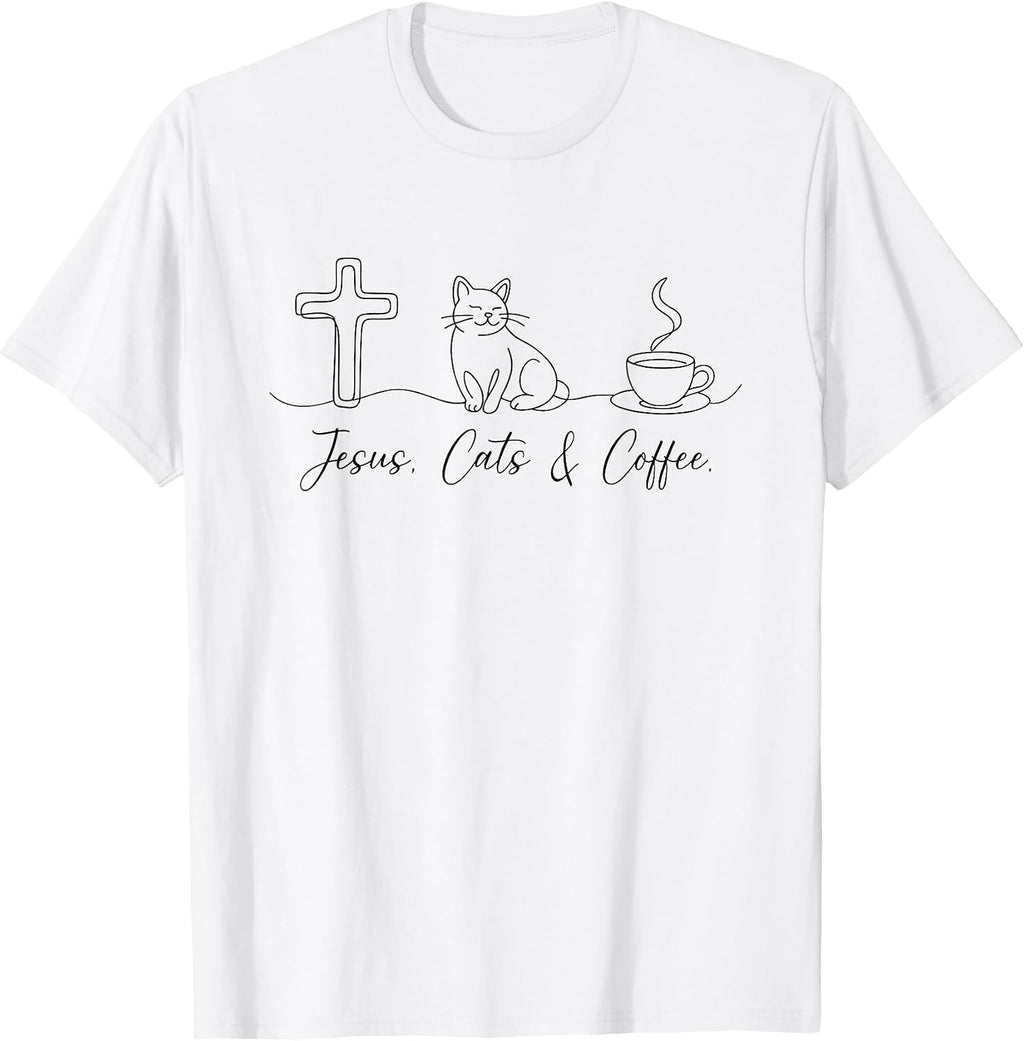 Christian Jesus Cats Coffee Cat Caffeine Lover Religious T-Shirt