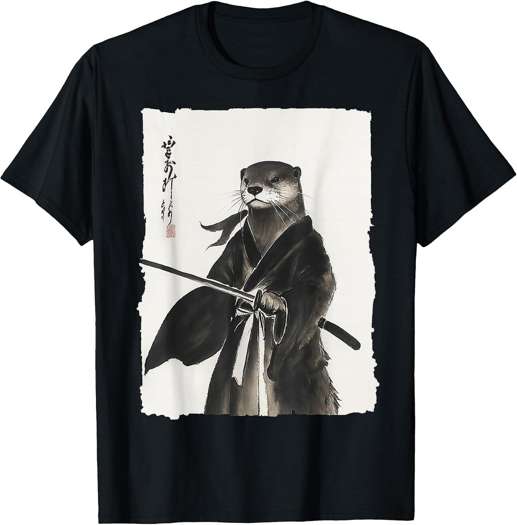 Otter Samurai Janpanese Vintage Warrior Art Anime Graphic T-Shirt