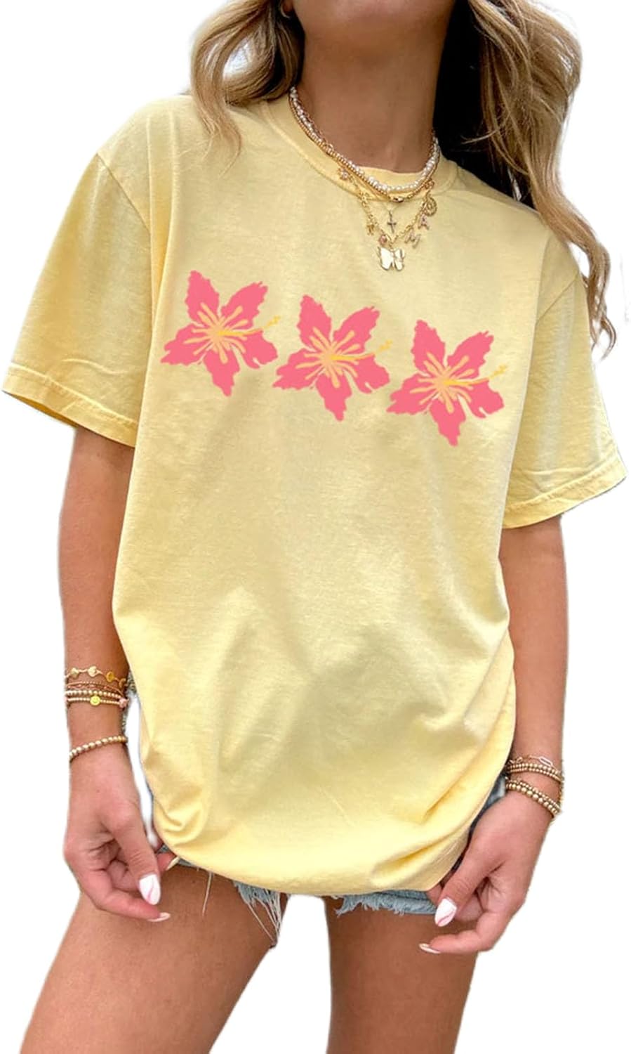 Oversized Graphic Shirt for Teens Girl Y2K Ocean Floral Short Sleeve Baggy Tee Shirts Vintage Aesthetic Coastal Tops